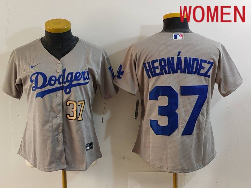 Women Los Angeles Dodgers #37 Hernandez Grey Nike Game 2024 MLB Jersey style 7264